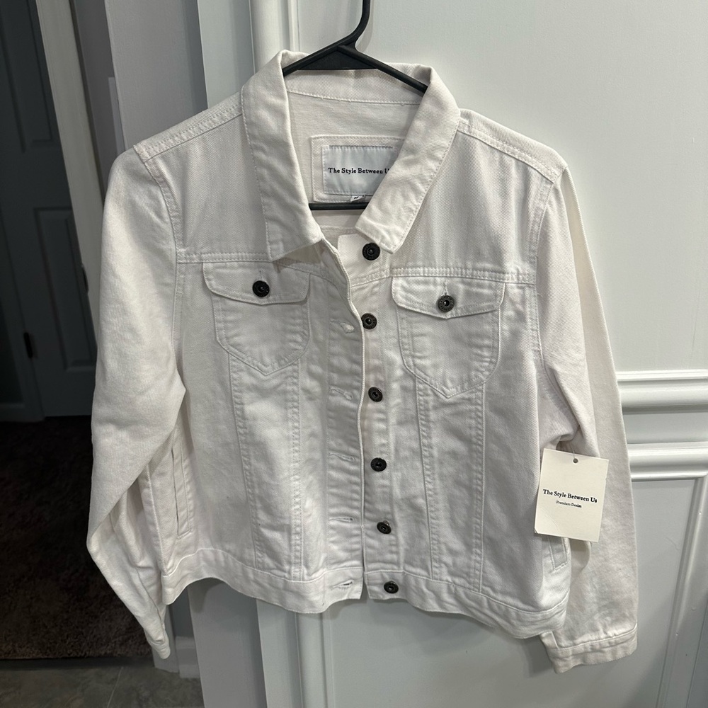 Brand new with tags, white denim, jean jacket